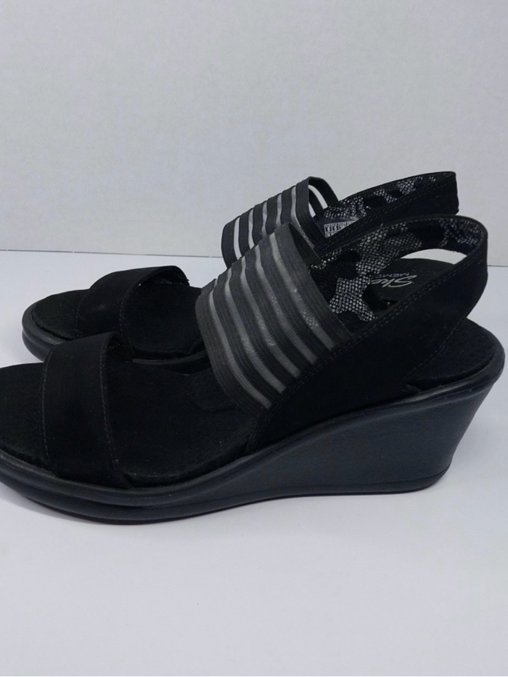 skechers cali rumble sci fi Women's Black Wedge Sandals with Elastic Strap 8 - Picture 3 of 11